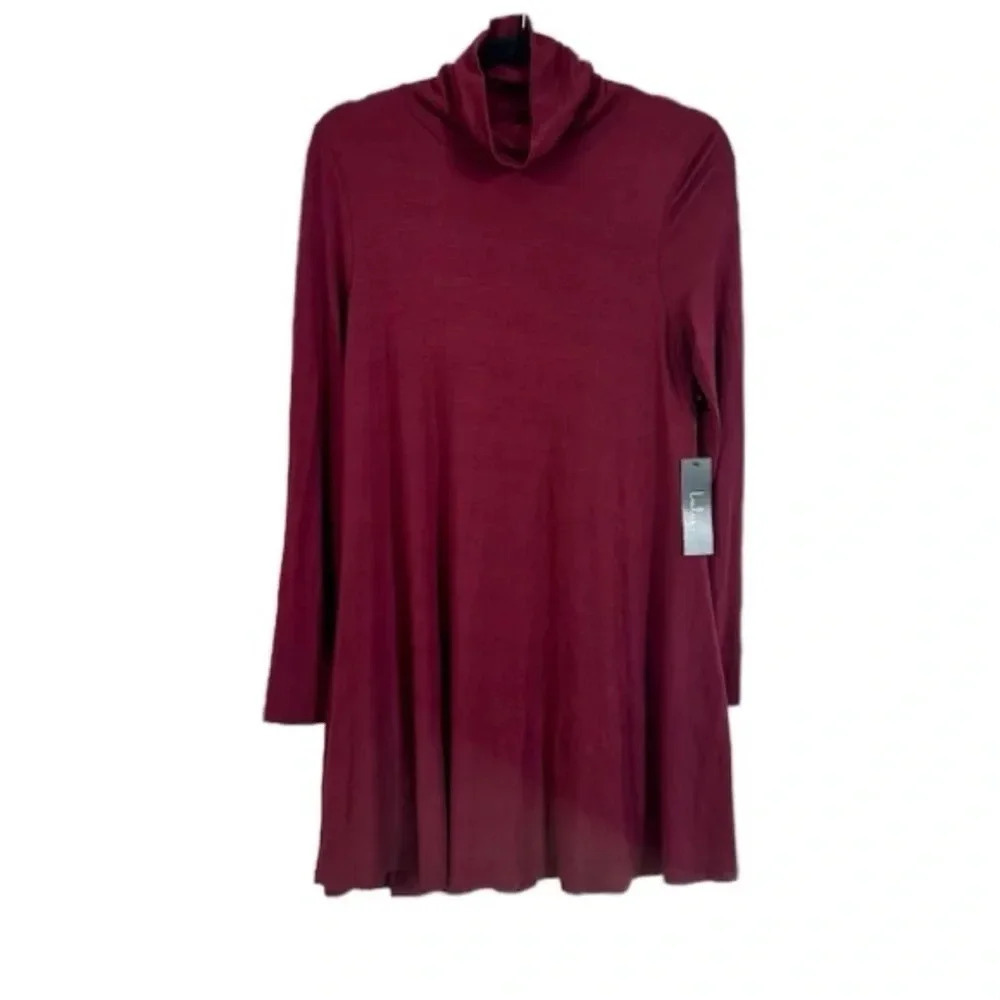 Lulus Sway, Girl, Sway! Wine Red Swing Dress with Relaxed Turtleneck Size L NWT